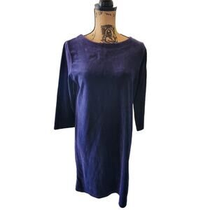 Small L.L. Bean Navy Blue Velour Navy Blue Midi Dress